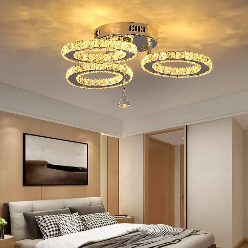 Modern K9 Led Crystal Ceiling Lamp Smart Chandelier Pendant Light Ring