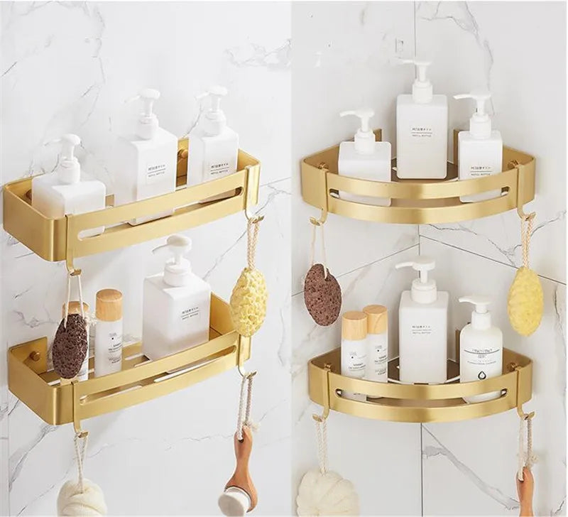 Brushed Gold Bathroom Corner Shelf