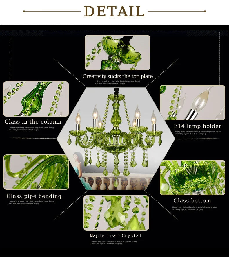 E14 Luxury Crystal Chandelier Green Wedding Parlor Bedroom Villa