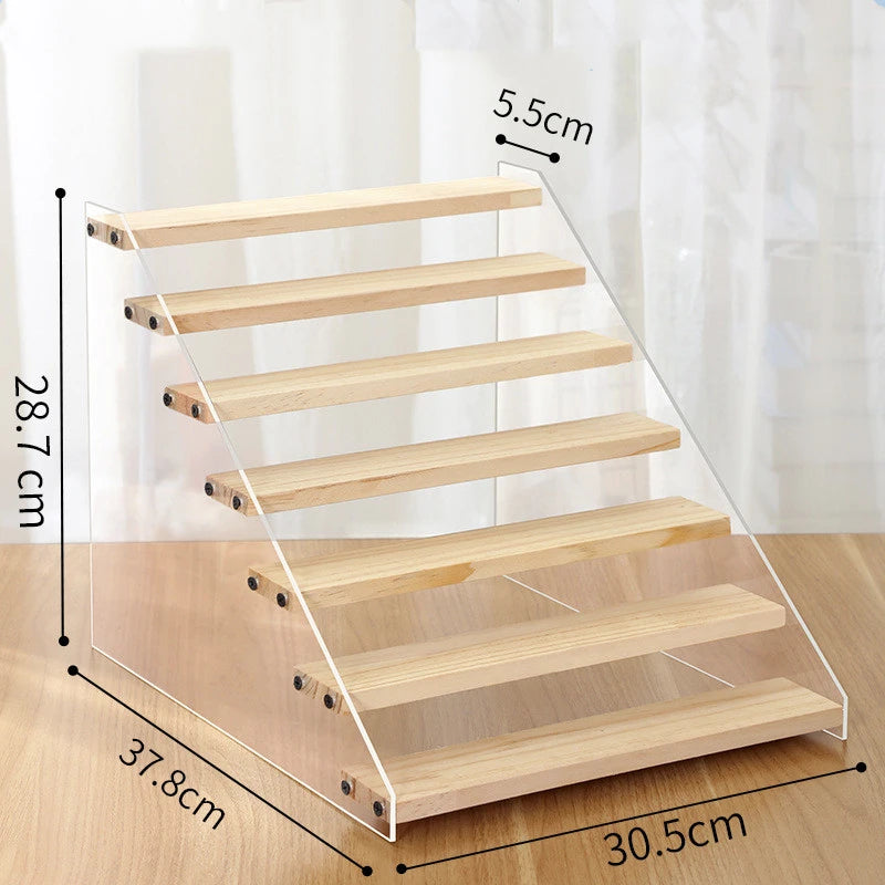 2-7 Layers Acrylic Storage Display Shelf Rack Figure Ladder Showcase Display Stand Wooden Household Action Figure Organizers