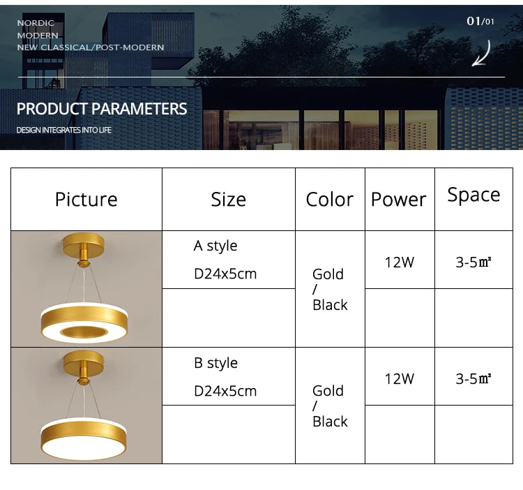 Gold and Black Aisle LED Chandelier