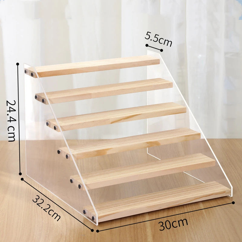 2-7 Layers Acrylic Storage Display Shelf Rack Figure Ladder Showcase Display Stand Wooden Household Action Figure Organizers