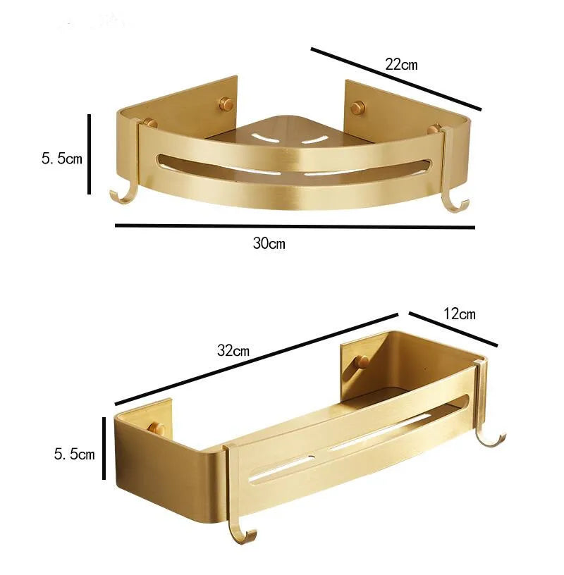 Brushed Gold Bathroom Corner Shelf