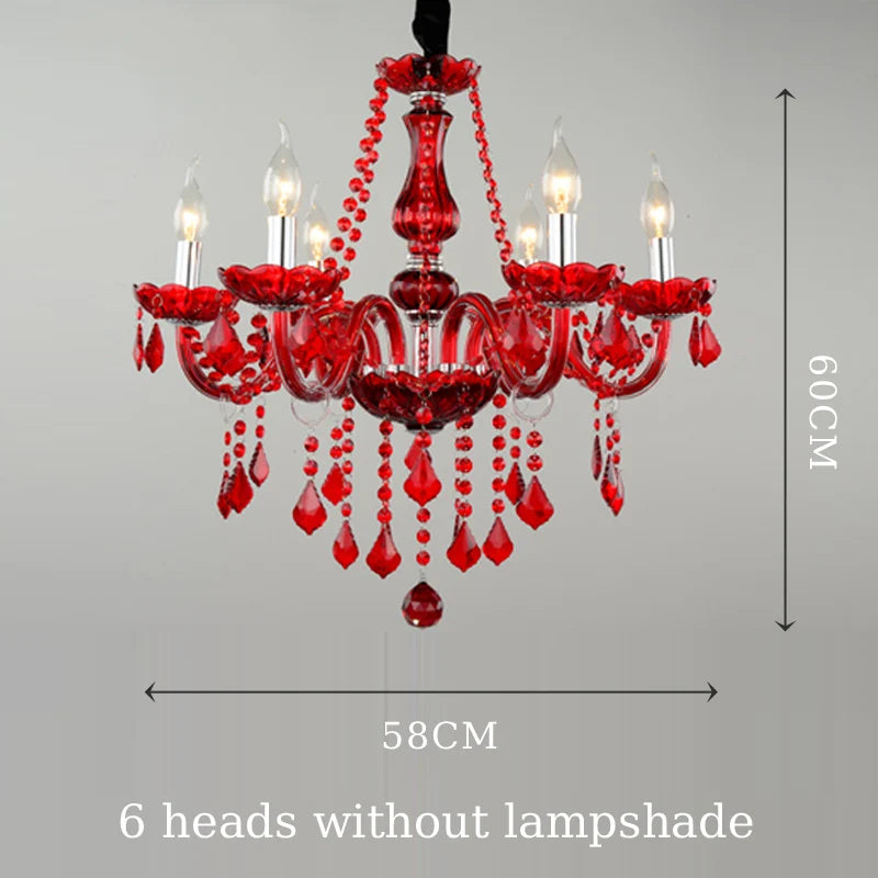 Red Wedding Chandelier Luxury Crystal Pendant Light for Foyer Bedroom