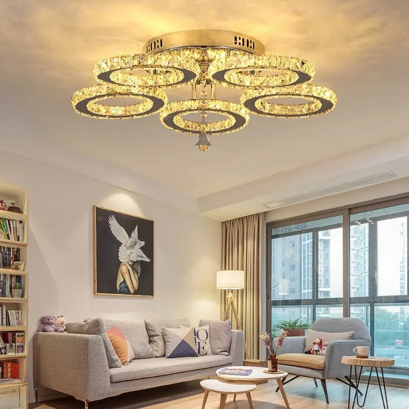 Modern K9 Led Crystal Ceiling Lamp Smart Chandelier Pendant Light Ring