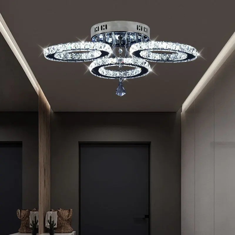Modern K9 Led Crystal Ceiling Lamp Smart Chandelier Pendant Light Ring