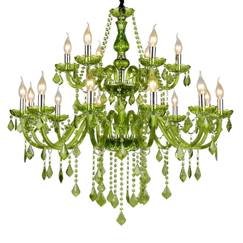 E14 Luxury Crystal Chandelier Green Wedding Parlor Bedroom Villa