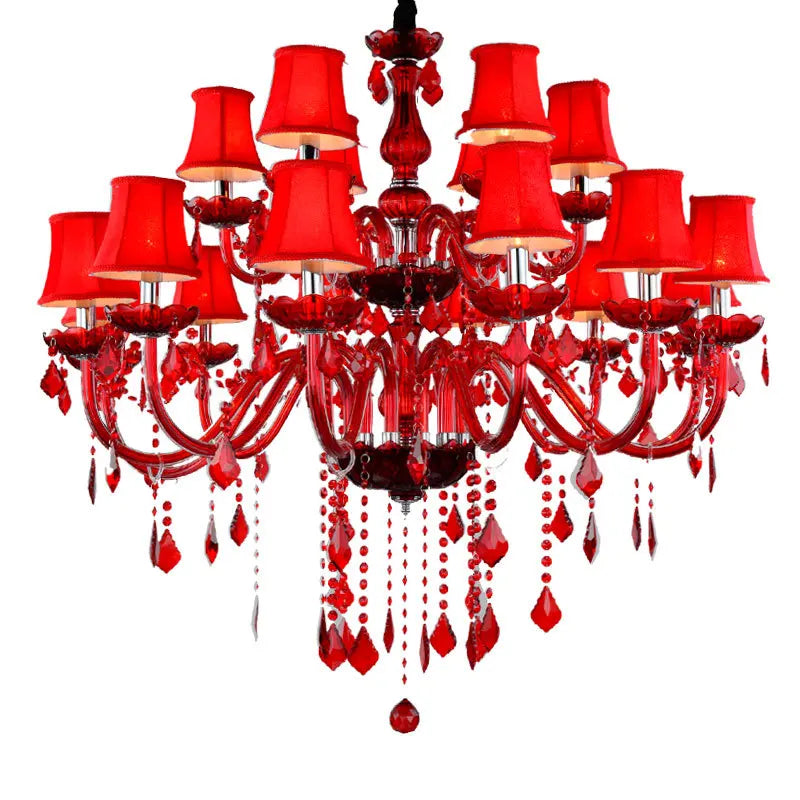 Red Wedding Chandelier Luxury Crystal Pendant Light for Foyer Bedroom