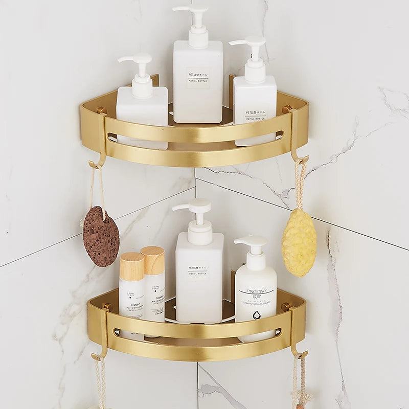 Brushed Gold Bathroom Corner Shelf