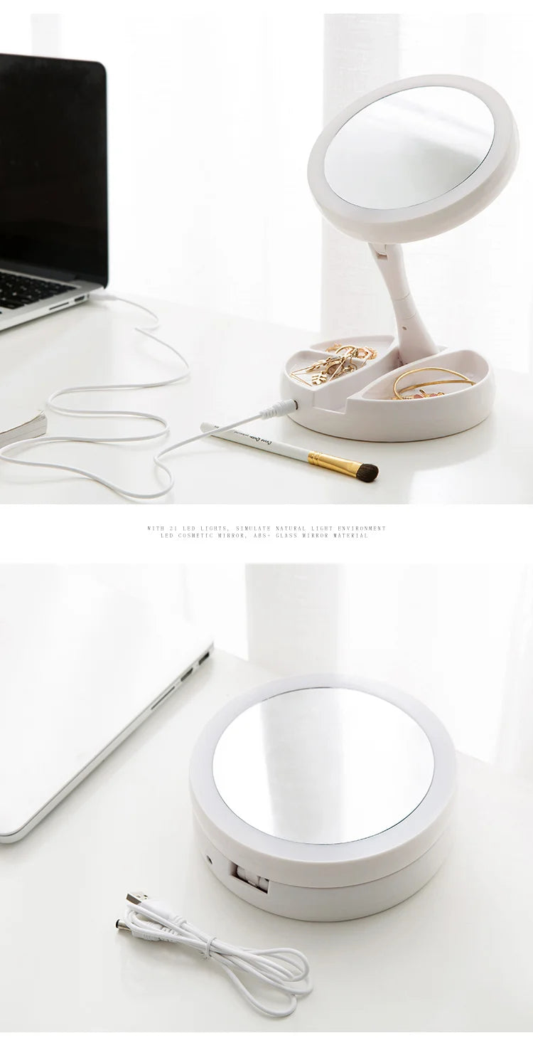 LED Daylight Makeup Mirror, 360 Rotating with Detachable Base
