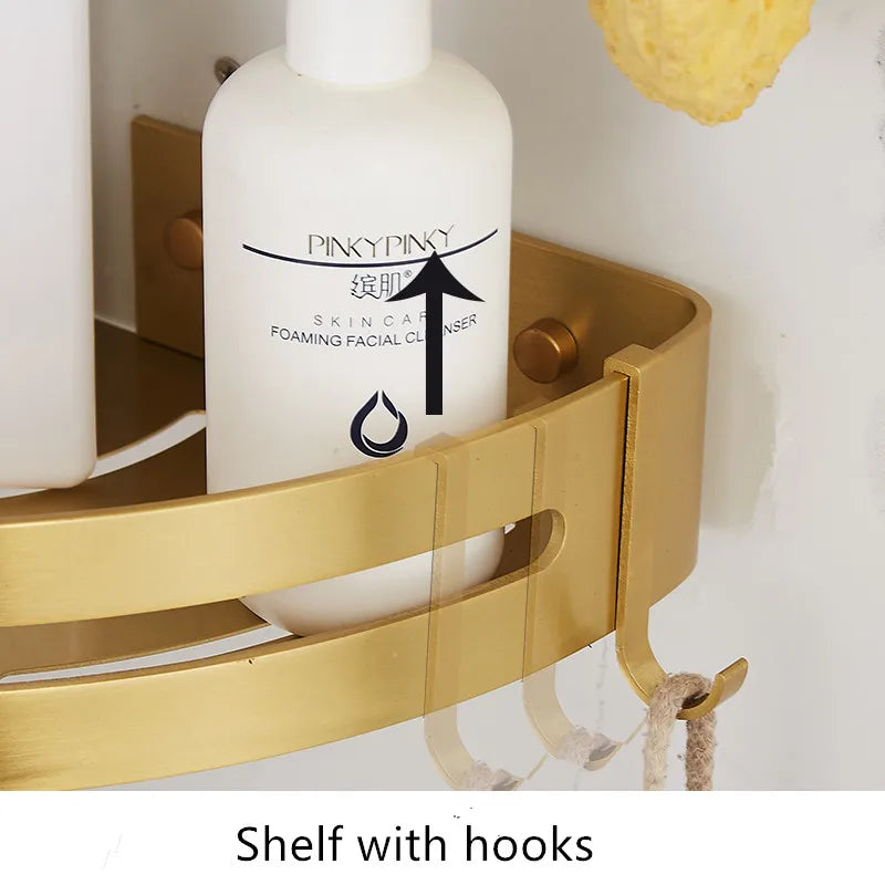 Brushed Gold Bathroom Corner Shelf