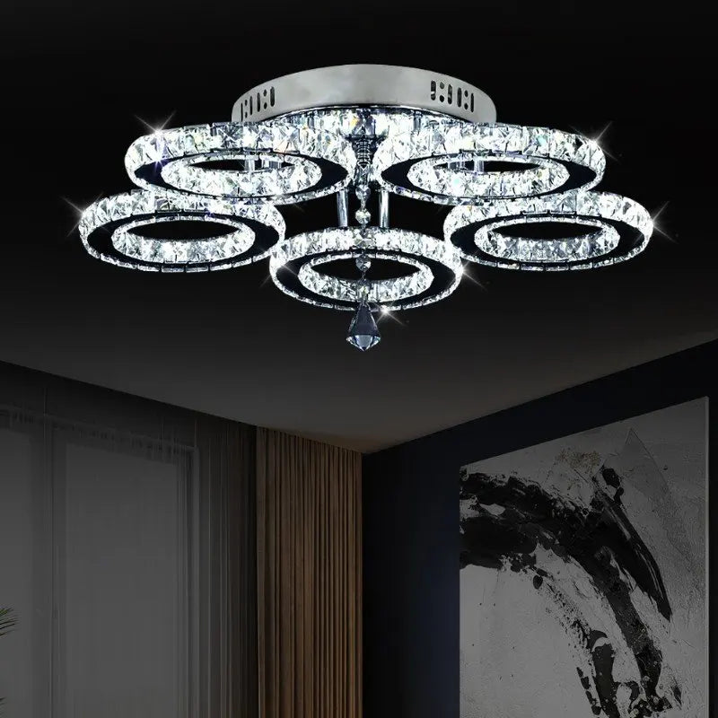 Modern K9 Led Crystal Ceiling Lamp Smart Chandelier Pendant Light Ring