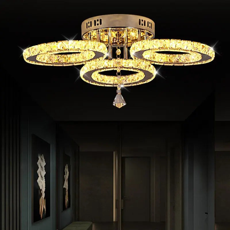 Modern K9 Led Crystal Ceiling Lamp Smart Chandelier Pendant Light Ring