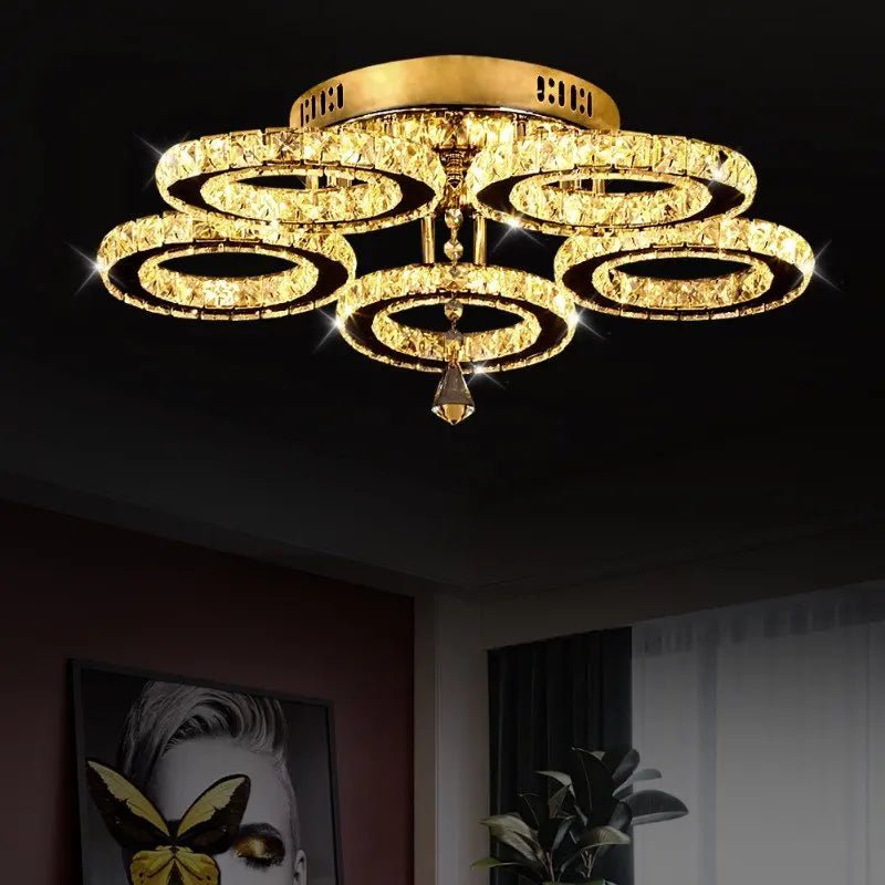 Modern K9 Led Crystal Ceiling Lamp Smart Chandelier Pendant Light Ring