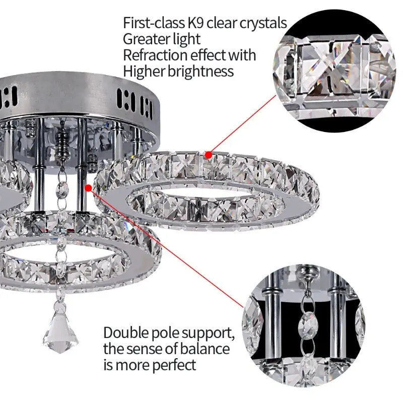 Modern K9 Led Crystal Ceiling Lamp Smart Chandelier Pendant Light Ring