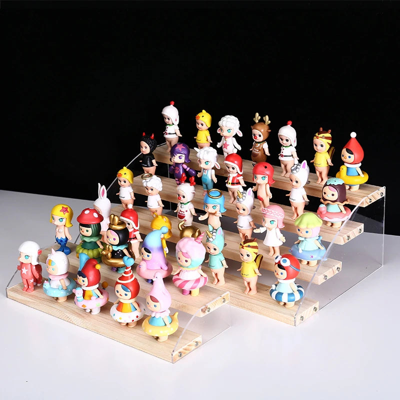 2-7 Layers Acrylic Storage Display Shelf Rack Figure Ladder Showcase Display Stand Wooden Household Action Figure Organizers
