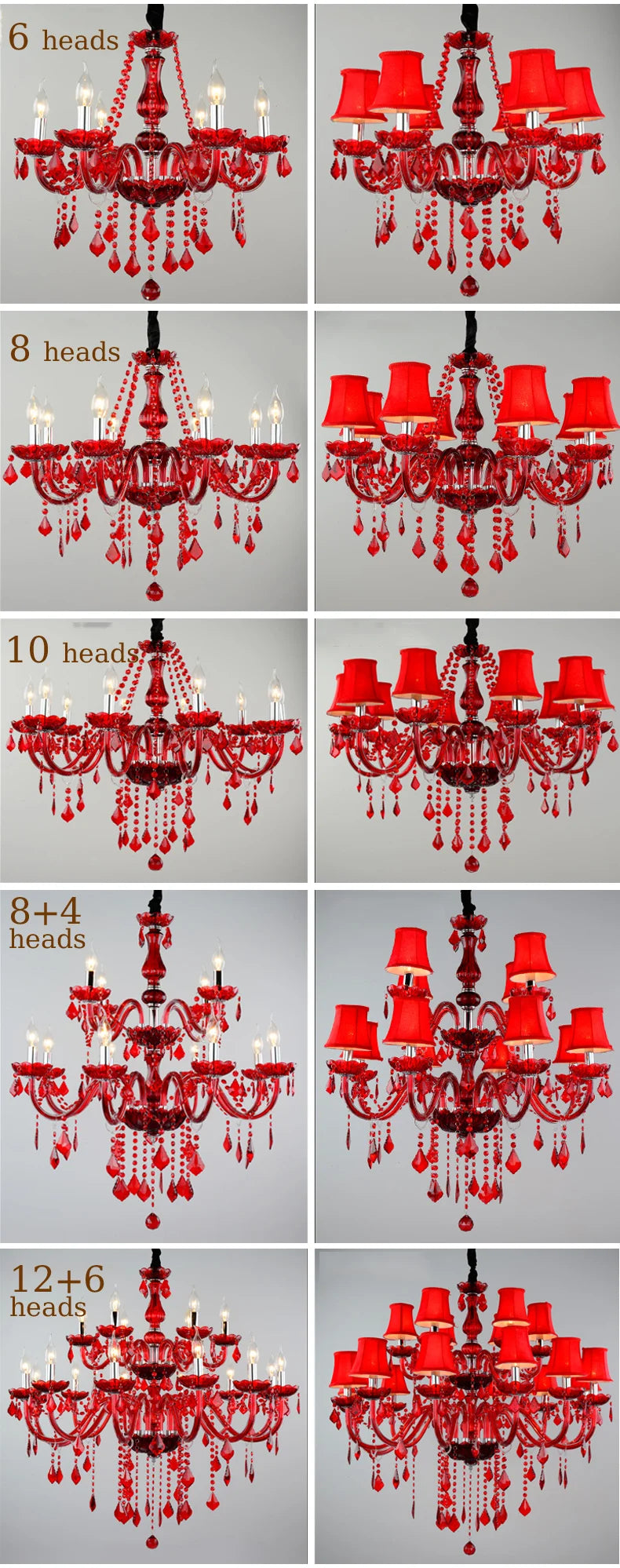 Red Wedding Chandelier Luxury Crystal Pendant Light for Foyer Bedroom