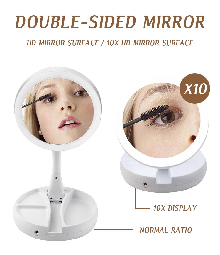 LED Daylight Makeup Mirror, 360 Rotating with Detachable Base