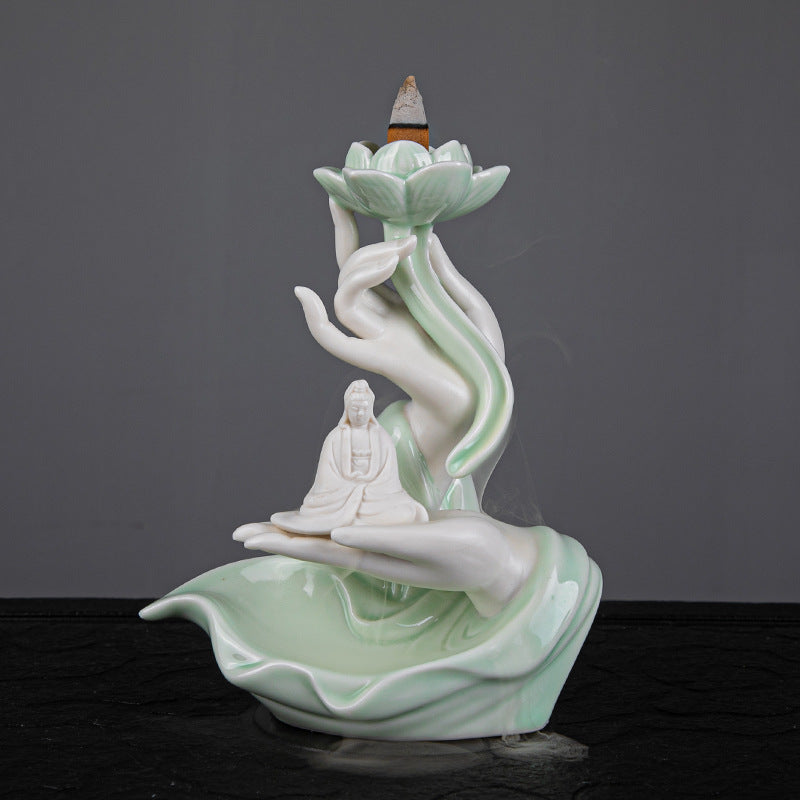 Celadon Lotus Hand Backflow Incense Burner