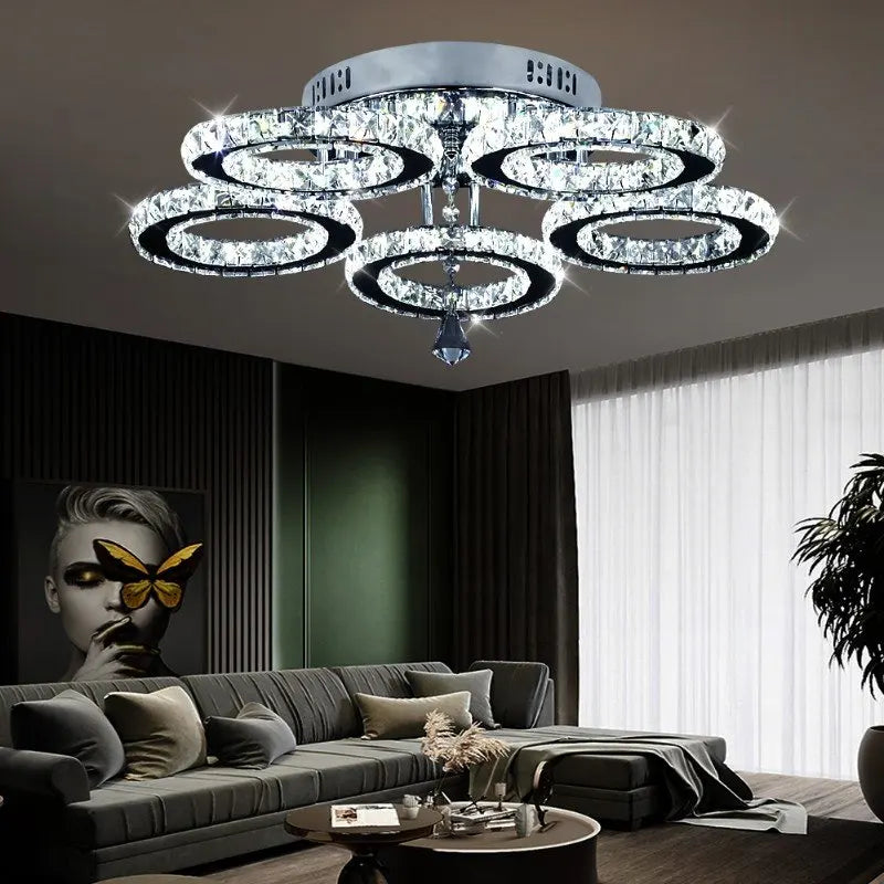 Modern K9 Led Crystal Ceiling Lamp Smart Chandelier Pendant Light Ring