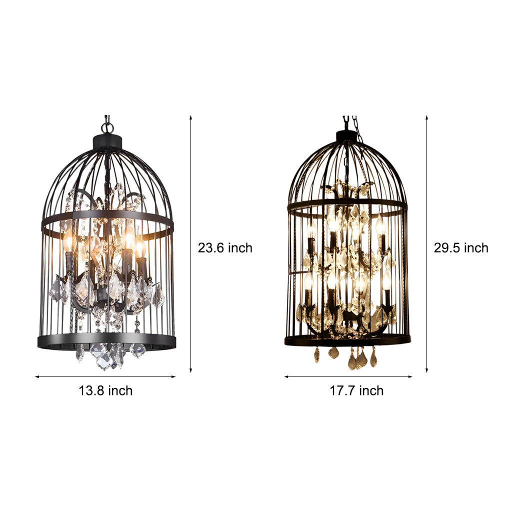 Birdcage Candle Chandelier with Crystals, Rustic Iron Ceiling Light 7
