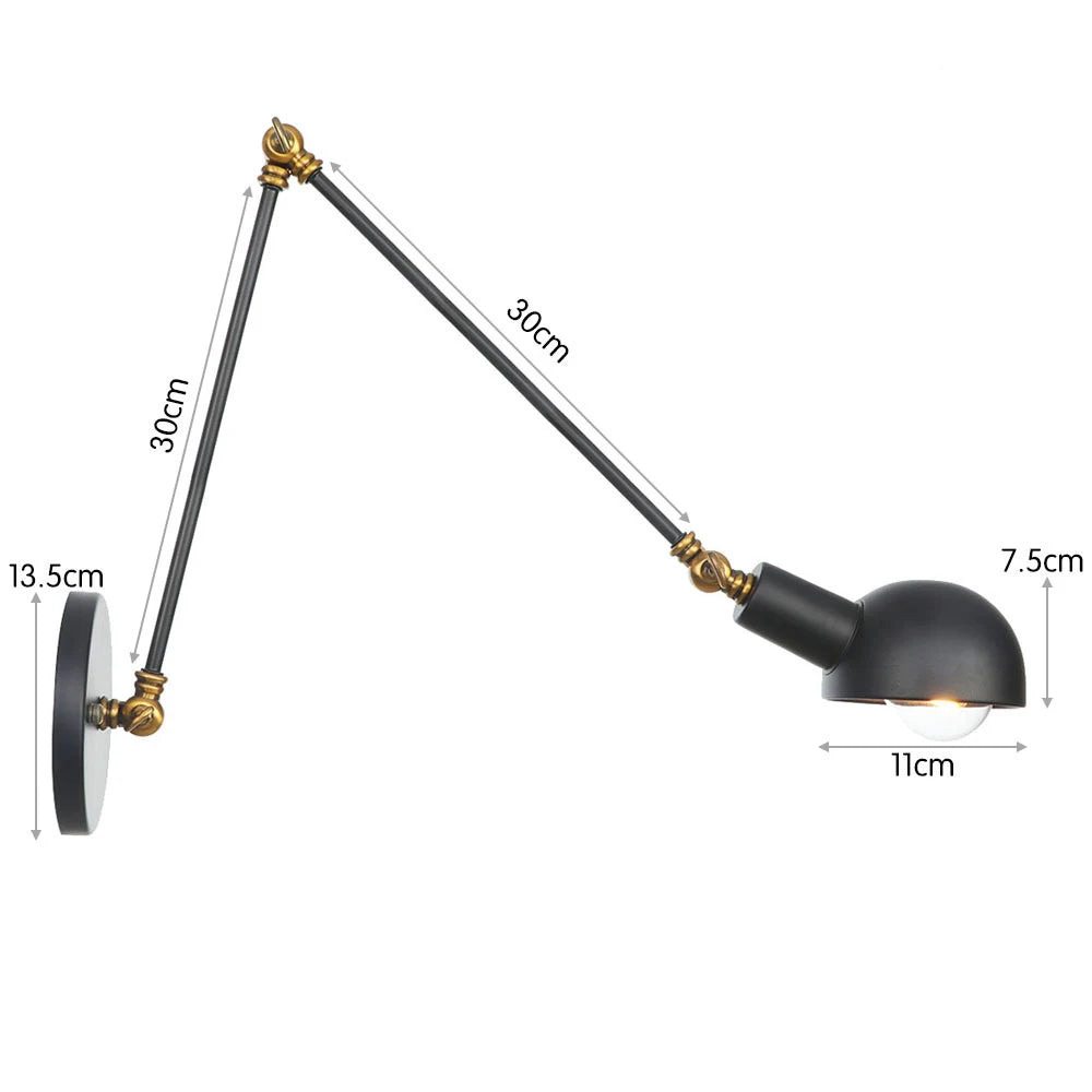Industrial Adjustable Swing Arm Wall Lamp Reading Bedside Vintage