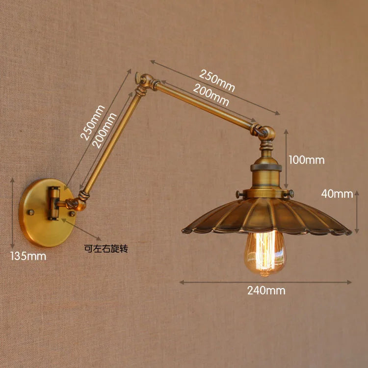 Nordic Brass Retro Loft Style Industrial Vintage Wall Lamp Adjustable