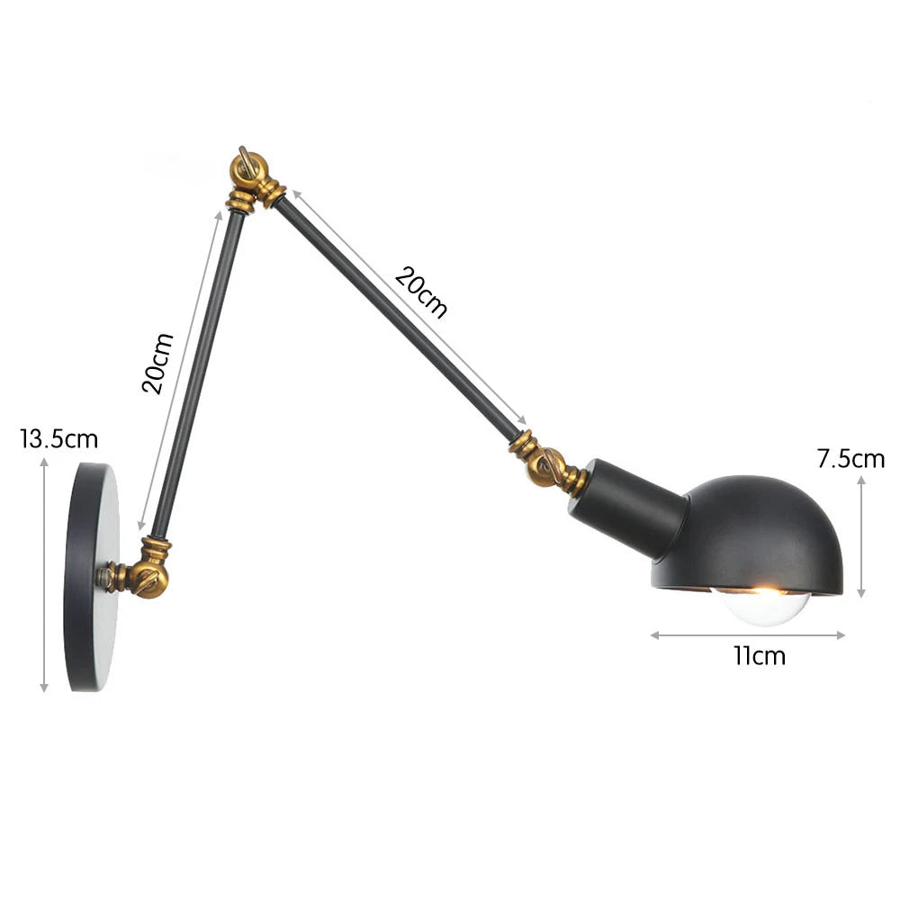 Industrial Adjustable Swing Arm Wall Lamp Reading Bedside Vintage