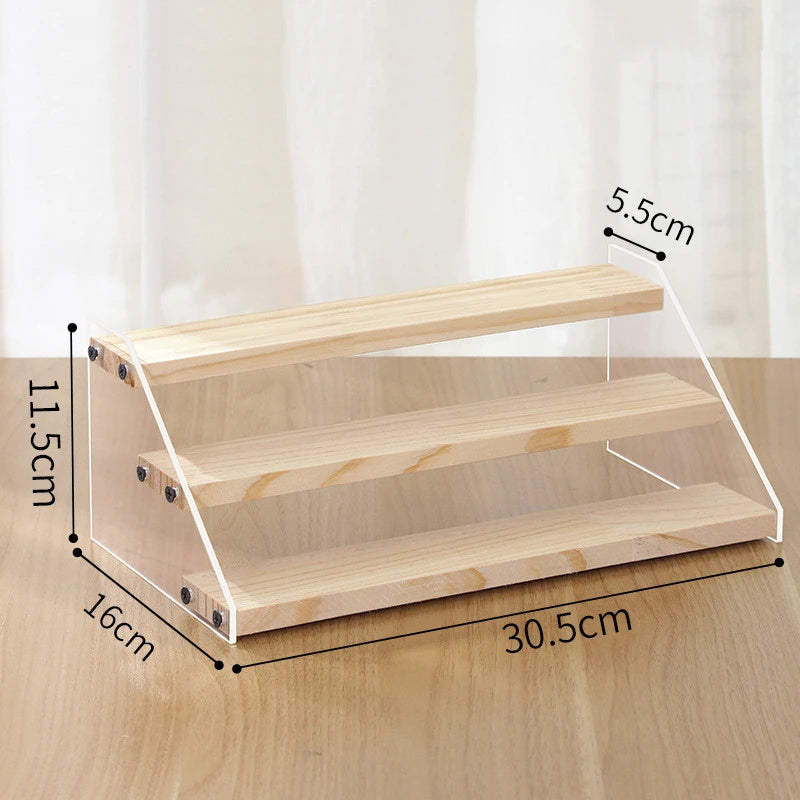 2-7 Layers Acrylic Storage Display Shelf Rack Figure Ladder Showcase Display Stand Wooden Household Action Figure Organizers