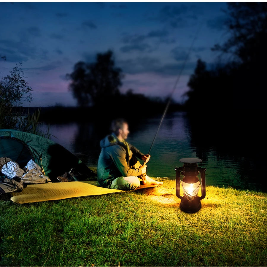 Vintage Metal Solar Hanging Lantern with USB Charging