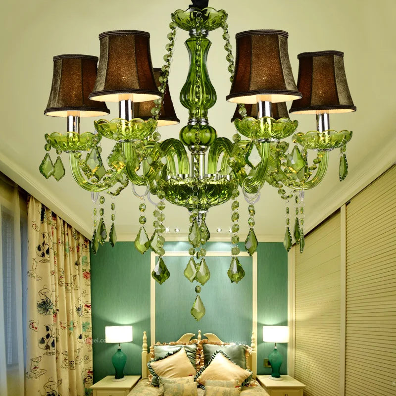 E14 Luxury Crystal Chandelier Green Wedding Parlor Bedroom Villa