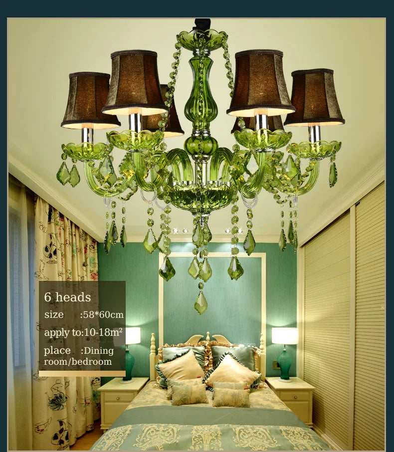 E14 Luxury Crystal Chandelier Green Wedding Parlor Bedroom Villa
