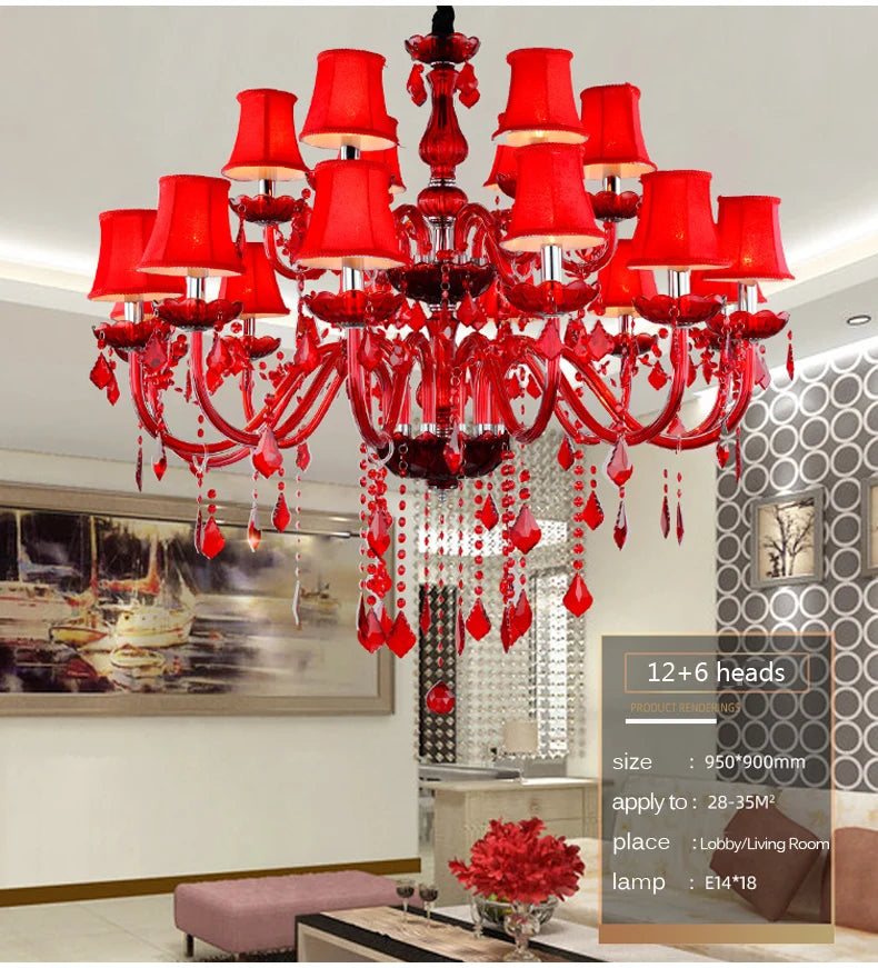 Red Wedding Chandelier Luxury Crystal Pendant Light for Foyer Bedroom
