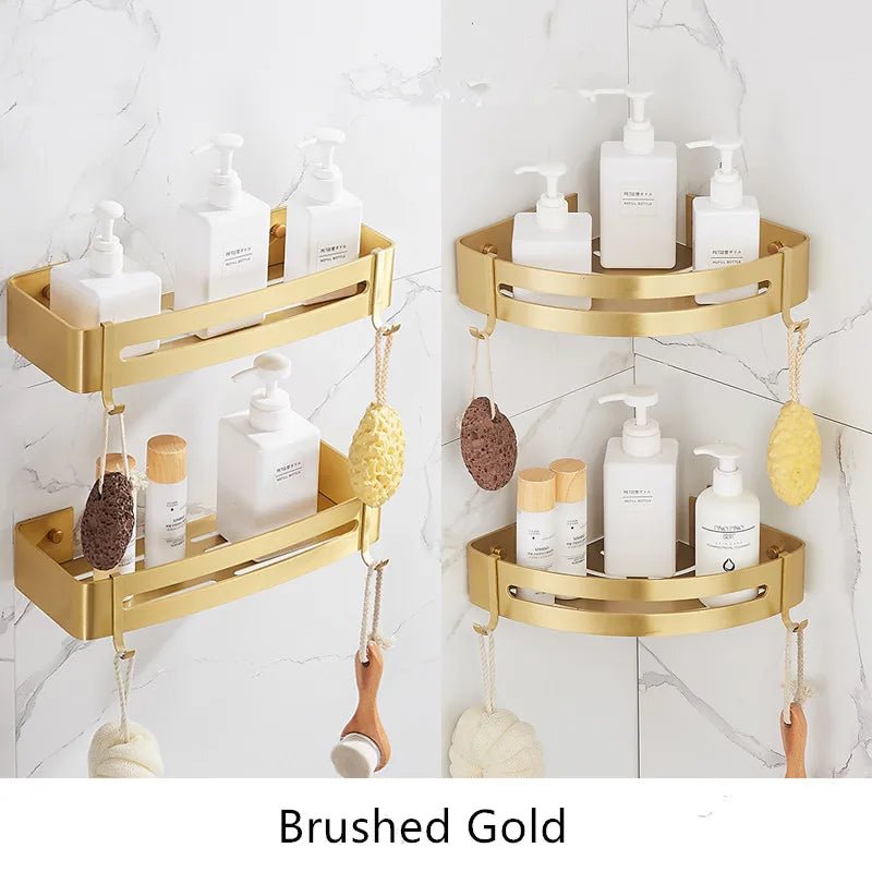 Brushed Gold Bathroom Corner Shelf