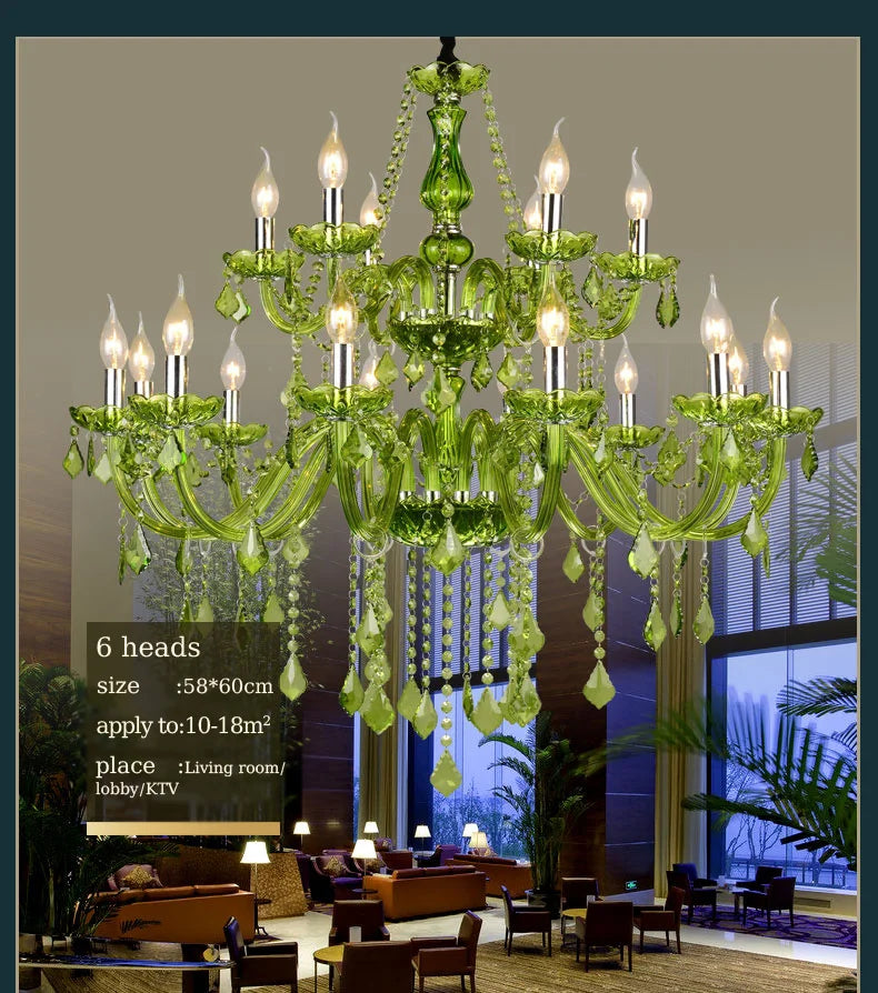 E14 Luxury Crystal Chandelier Green Wedding Parlor Bedroom Villa