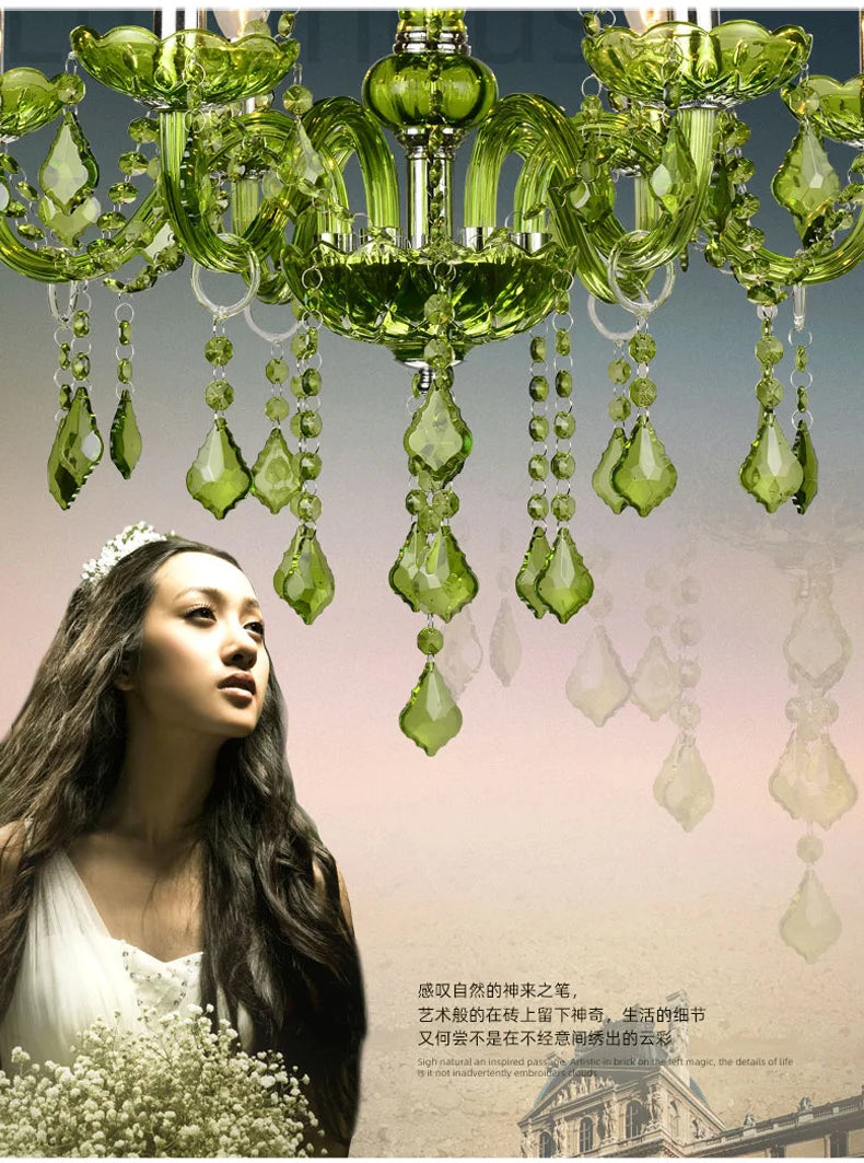 E14 Luxury Crystal Chandelier Green Wedding Parlor Bedroom Villa