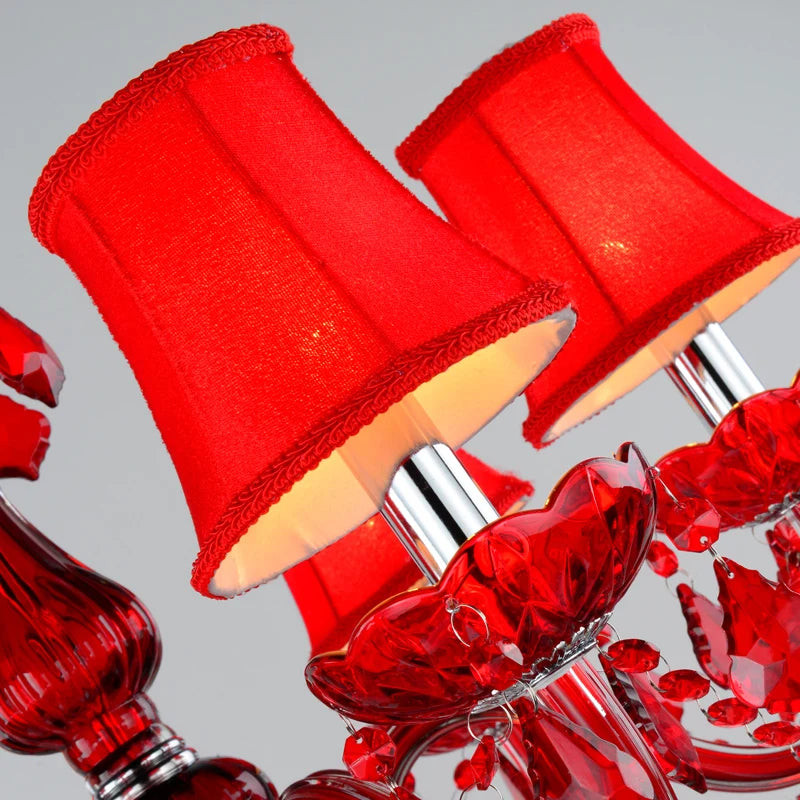 Red Wedding Chandelier Luxury Crystal Pendant Light for Foyer Bedroom