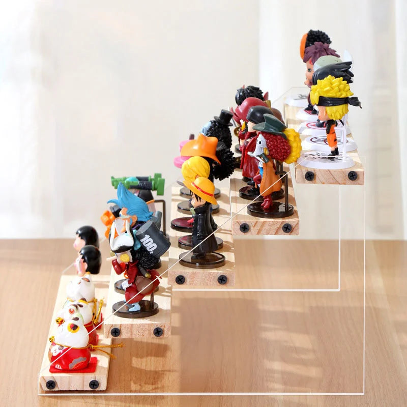 2-7 Layers Acrylic Storage Display Shelf Rack Figure Ladder Showcase Display Stand Wooden Household Action Figure Organizers