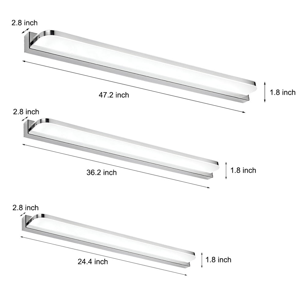 Mirror Panel Vanity Light, Polished Iron LED Bath Bar