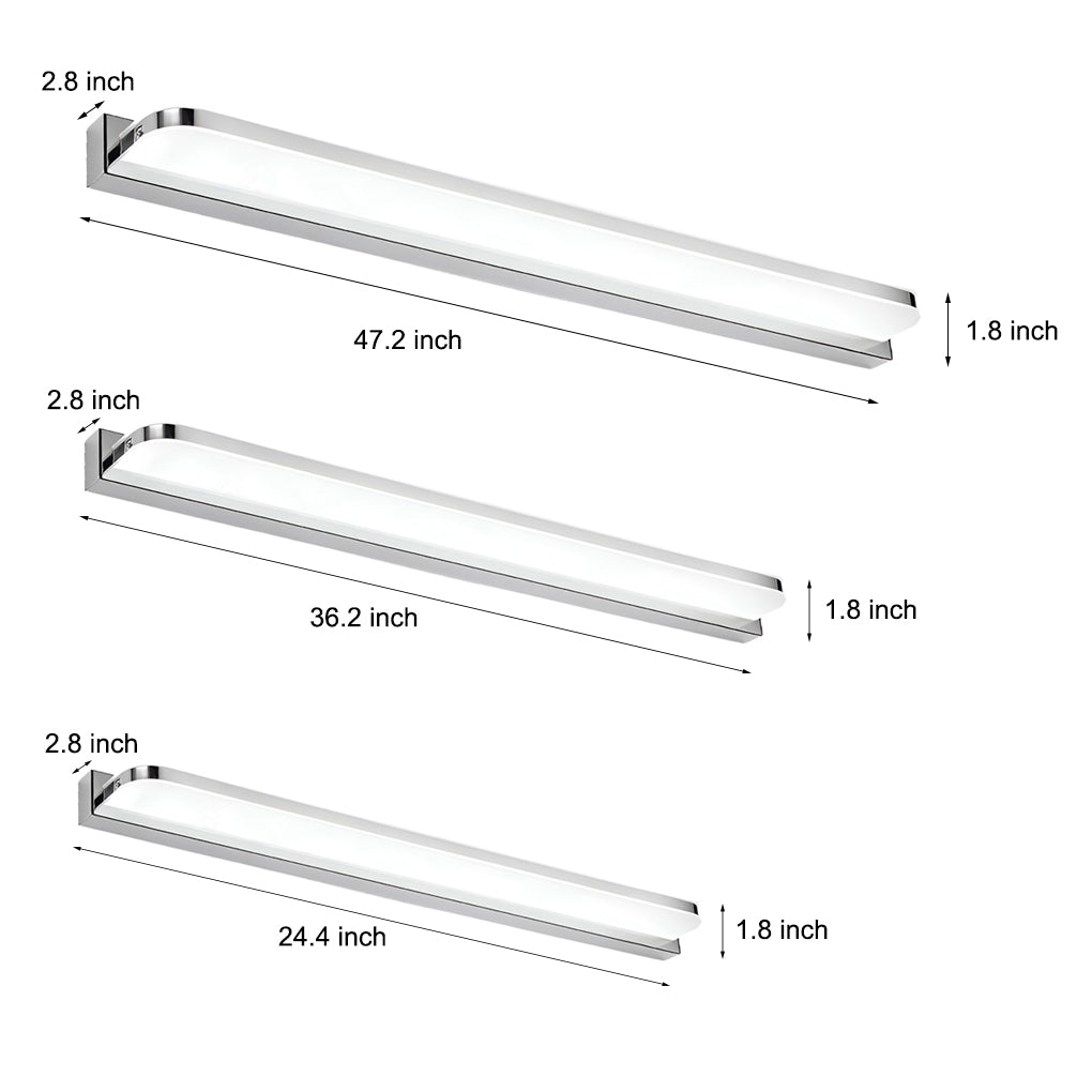 Mirror Panel Vanity Light, Polished Iron LED Bath Bar