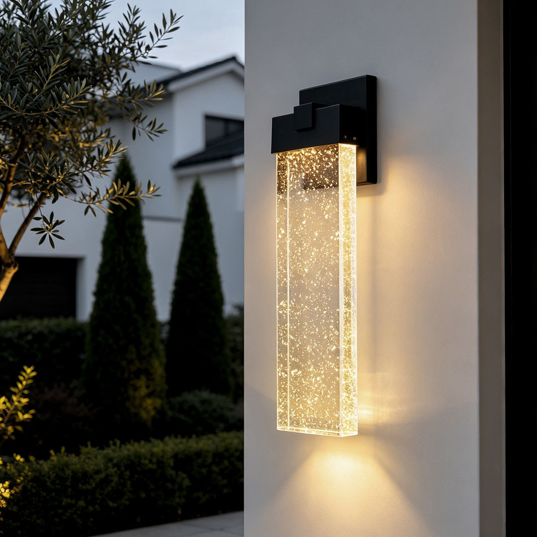 Seeded Crystal Outdoor Sconce, Black Aluminum Wall Light 9