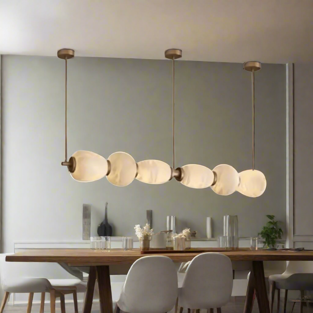 Long Natural Marble Pendant Light with Gold Shade