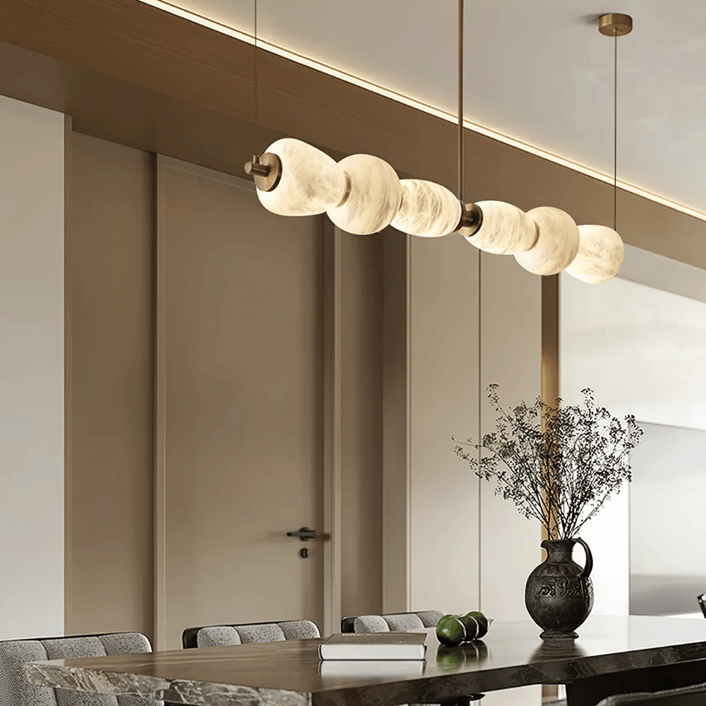 Long Natural Marble Pendant Light with Gold Shade