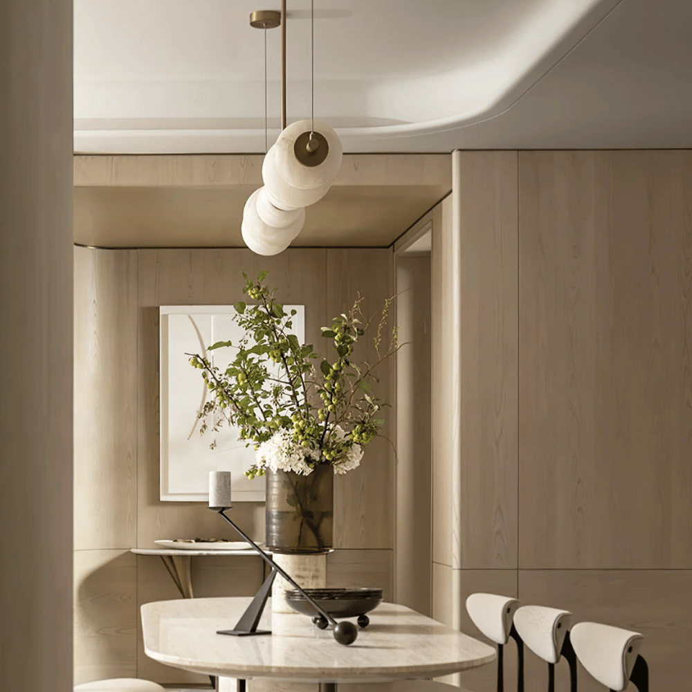 Long Natural Marble Pendant Light with Gold Shade