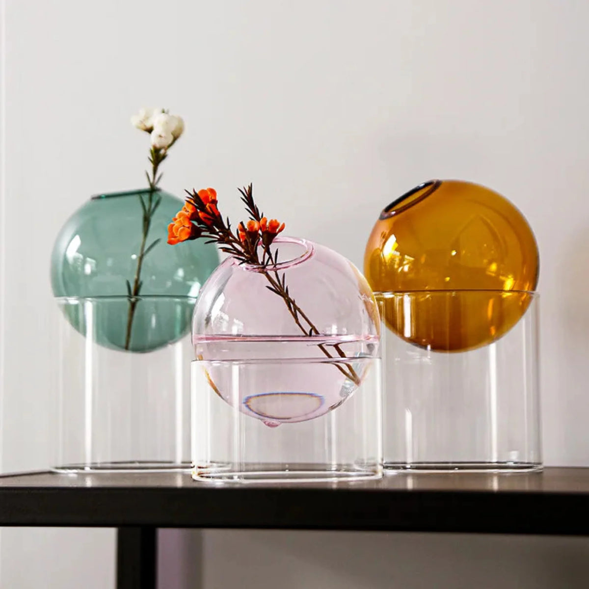 Round Borosilicate Glass Bud Vase, Colored Hydroponic Vase