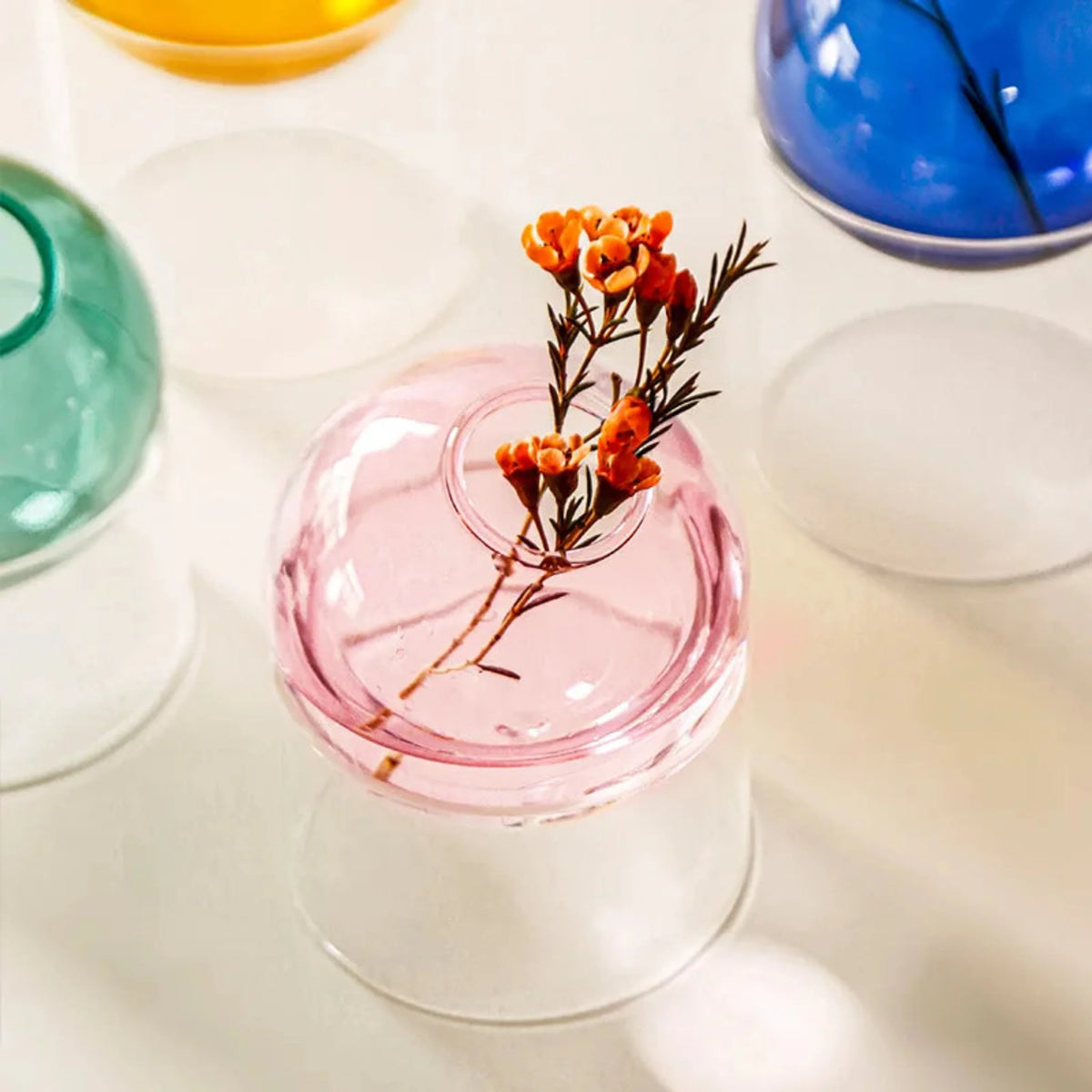 Round Borosilicate Glass Bud Vase, Colored Hydroponic Vase