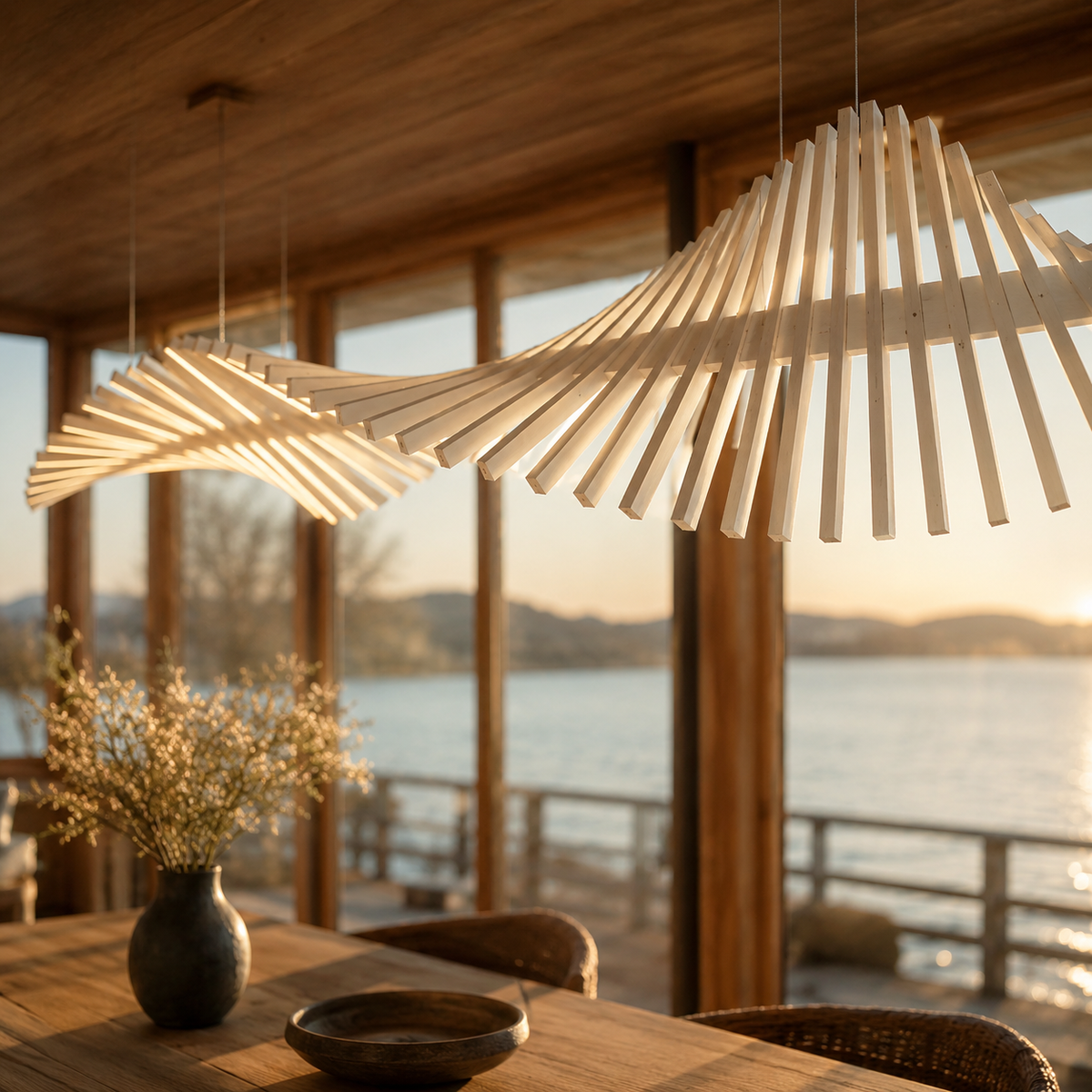 White Rotating Bar LED Chandelier, Sculptural Linear