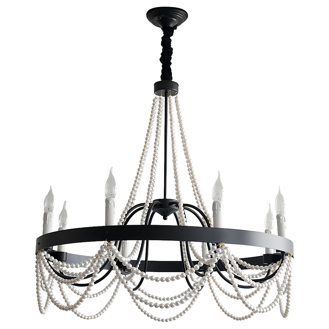 Pearl Swag Candle Chandelier, Wrought Iron French Ceiling Light 12
