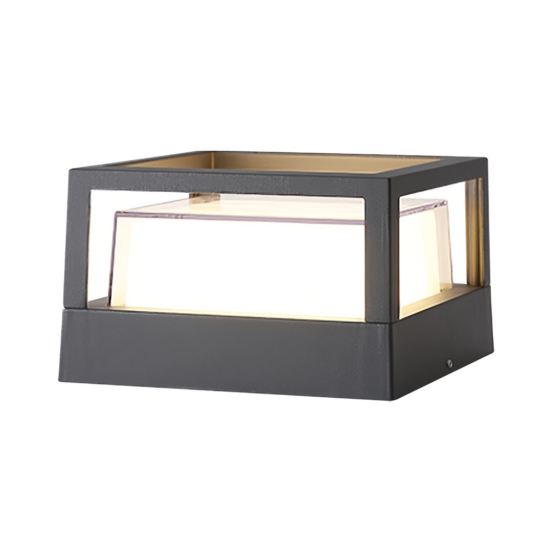 Stepped Cube Pillar Light, Black Aluminum Post Cap Light 8