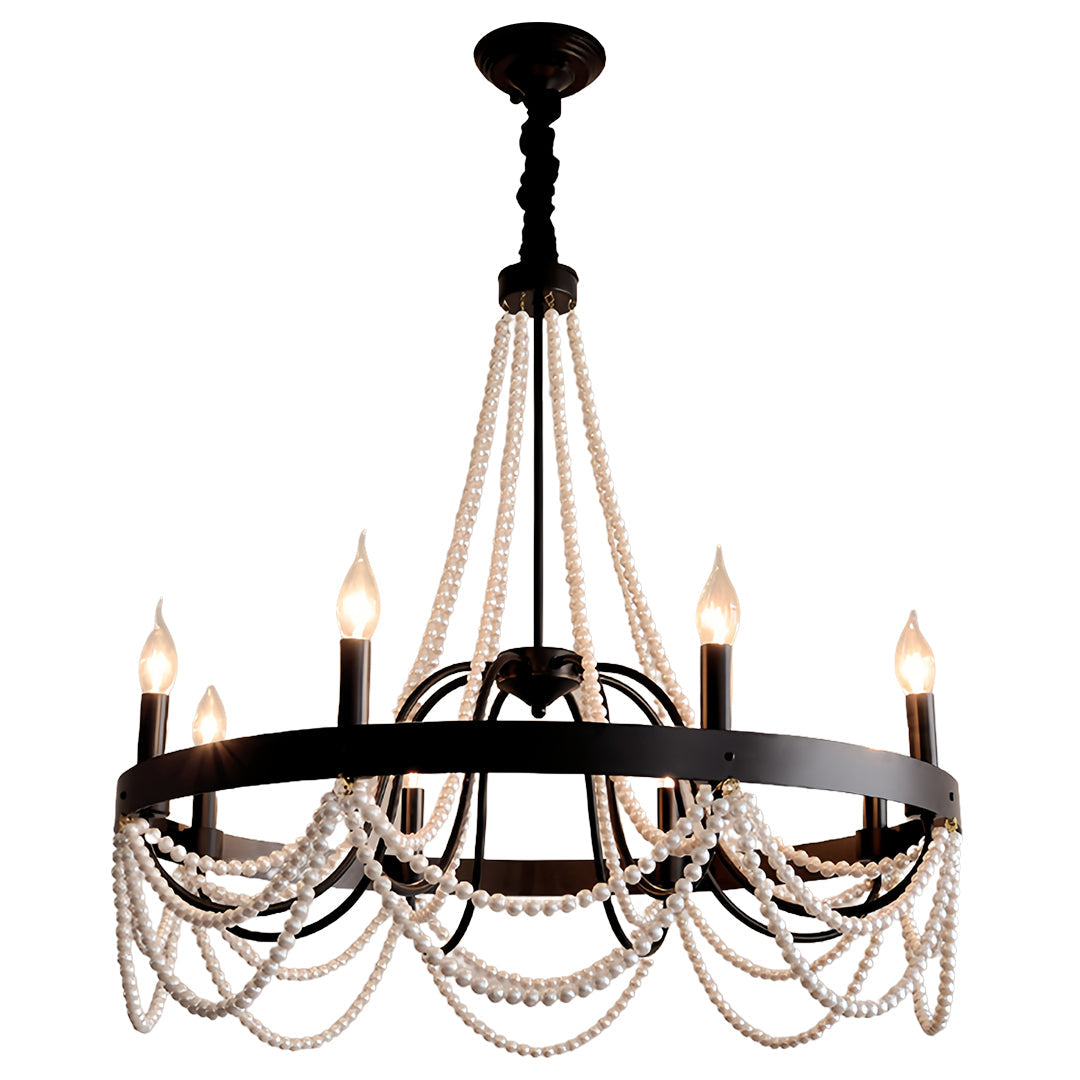 Pearl Swag Candle Chandelier, Wrought Iron French Ceiling Light 13